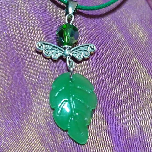 Leaf angel silver green handmade bead pendant charm sprite forest wood tree gem - Picture 3 of 6